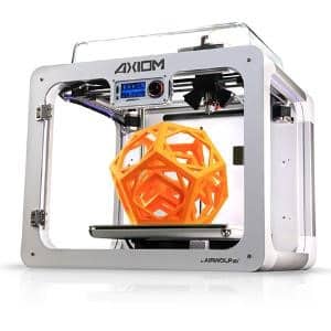 Airwolf 3D AXIOM 3D printer with a completed orange object on the build platform