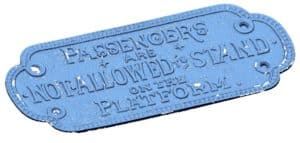 3D scanned data of a brass plaque from the Geomagic Capture 3D Scanner. The plaque reads, "Passengers are not allowed to stand on the platform."