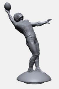3D model of a custom Rolls Royce hood ornament showing Odell Beckham's famous one-handed catch for the NY Giants in 2014. 3D scanning and 3D printing were key technologies for creating the finished product in five business days.