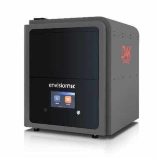 EnvisionTEC D4K Pro 3D printer showing the gray cabinet, a black front door, and color LCD control screen.