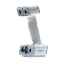 EinScan H2 3D scanner with a white body and grey and blue highlights, featuring white LED and infrared light sources.
